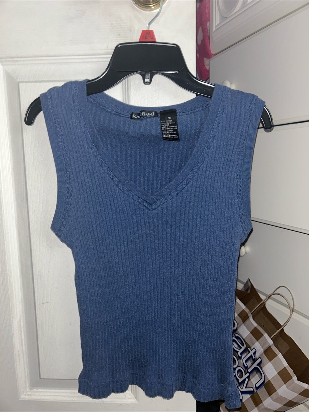 Red Paint Dusty Blue Ribbed V-Neck Sleeveless Top